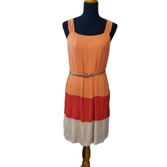 Dana Buchman Pleated Colorblock Sleeveless Dress Size 4 - Picture 1 of 9